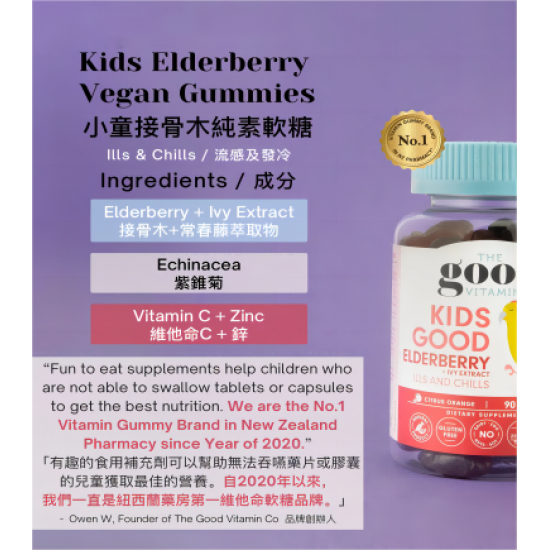 Kids Elderberry - Elderberry + Ivy Extract Gummies (90 capsules) *To deal with winter flu*