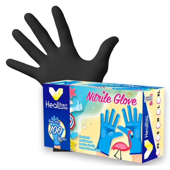 Black nitrile gloves [Made in Malaysia] produced by HEALTHBUYNOW (10 boxes minimum)