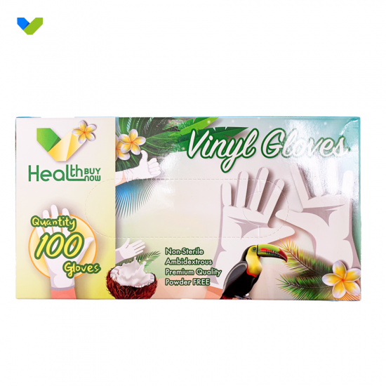 PVC gloves [no powder] produced by HEALTHBUYNOW(Minimum batch of 10 boxes)