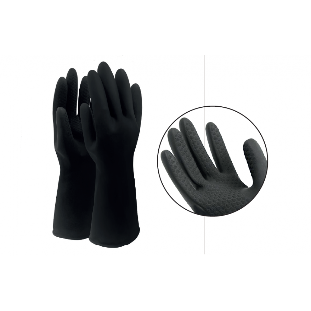 Black rubber shop cleaning gloves