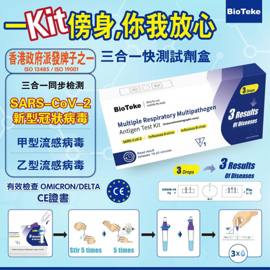 甲型及⼄型流感快速抗原檢測試劑盒/呼吸道多重病原體抗原檢測試劑盒-新冠病毒( 三合一快測試劑盒 ) 甲型及⼄型流感快速抗原檢測試劑盒/呼吸道多重病原體抗原檢測試劑盒-新冠病毒( 三合一快測試劑盒 )
